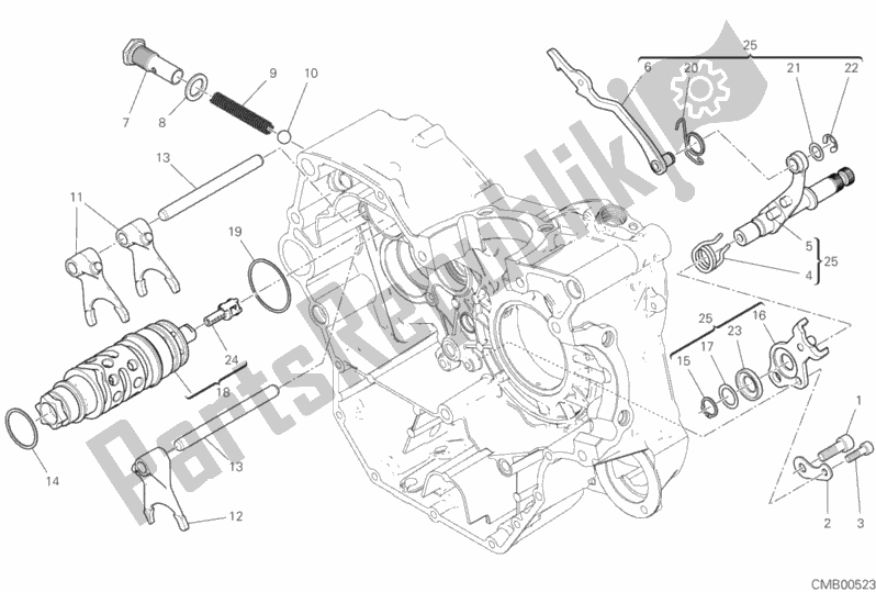 Alle onderdelen voor de Schakelnok - Vork van de Ducati Scrambler Cafe Racer Thailand 803 2019